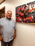 A J Foyt with artwork by noted artist Robert Hurst