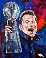 Gary Kubiak original painting featuring Kubiak by Robert Hurst signed by Kubiak