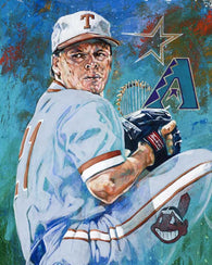 Greg Swindell original painting featuring Swindell by Robert Hurst signed by Swindell