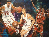 UT All American Point Guard Trio autographed fine art print signed by D.J. Augustin, T.J. Ford and Slater Martin