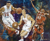 UT All American Point Guard Trio autographed fine art print signed by D.J. Augustin, T.J. Ford and Slater Martin