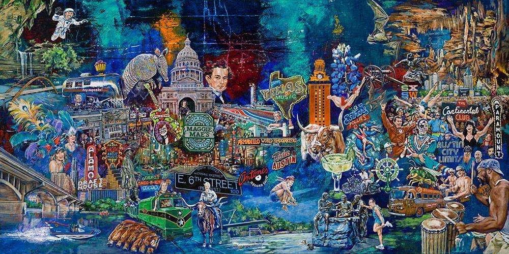 Austin Tex-Mecca fine art print on paper celebrating Austin, Texas