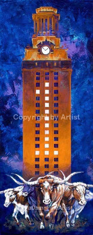 Charging to Victory limited edition giclee celebrating the University of Texas (UT) Longhorns football team