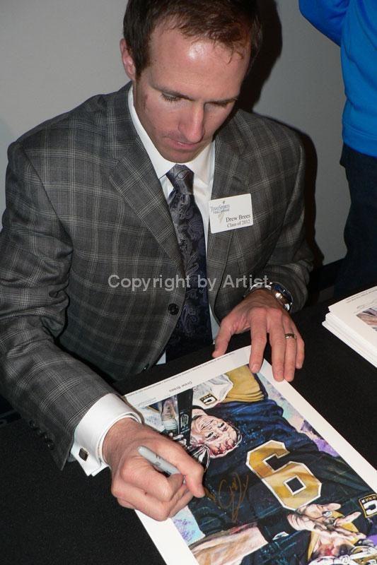 Drew Brees Signed Saints NFL 100th Anniversary Art Football - Big