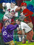Texas Legends - College Football framed fine art print featuring Sammy Baugh, John David Crow, Darrell Royal and Doak Walker. Autographed