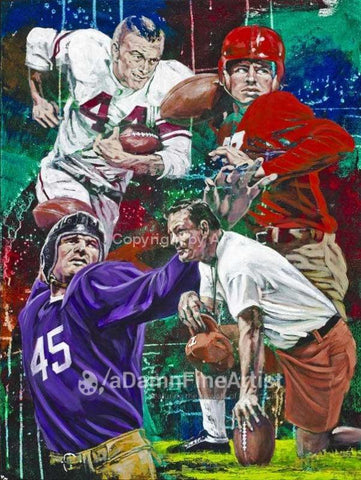 Texas Legends - College Football framed fine art print featuring Sammy Baugh, John David Crow, Darrell Royal and Doak Walker. Autographed