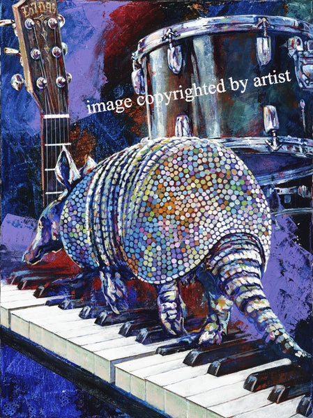 Armadillo on Keyboards fine art print, limited edition canvas giclee