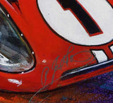 Detail of A J Foyt's signature on painting by Robert Hurst