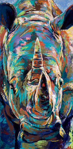 Rhino limited edition canvas giclee print featuring a rhinoceros by Robert Hurst