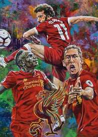 Liverpool Football Club AKA Liverpool Soccer fine art print featuring Mohamed Salah, Sadio Mane and Roberto Firmino - aDamnFineArtist.com