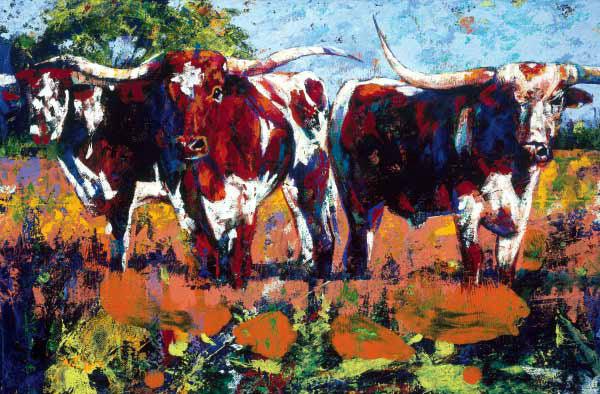 3 Amigos limited edition giclee featuring Texas Longhorns