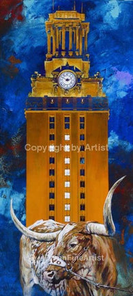 Code Orange: UT Tower with Bevo XIV limited edition giclee on canvas