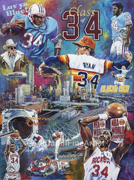 Legacy The Class of 34 original painting featuring Houston greats Earl Campbell, Hakeem Olajuwon, Nolan Ryan, Kevin Schwantz and more