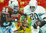 UT Heisman Homage II Earl Campbell and Ricky Williams fine art print autographed by Campbell and Williams